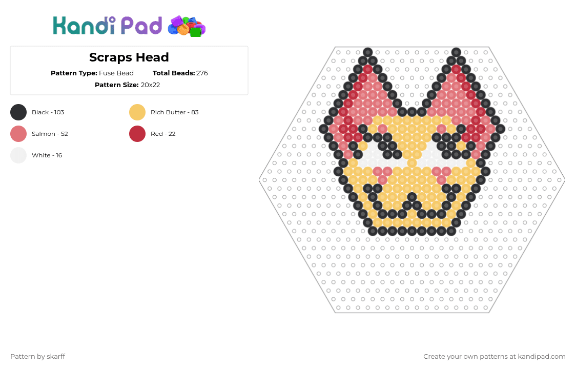 Scraps Head | Dandys World | - Fuse Bead Pattern by skarff on Kandi Pad - yellow,red,dandys world,scraps,scraps dandys world,head,face,cat