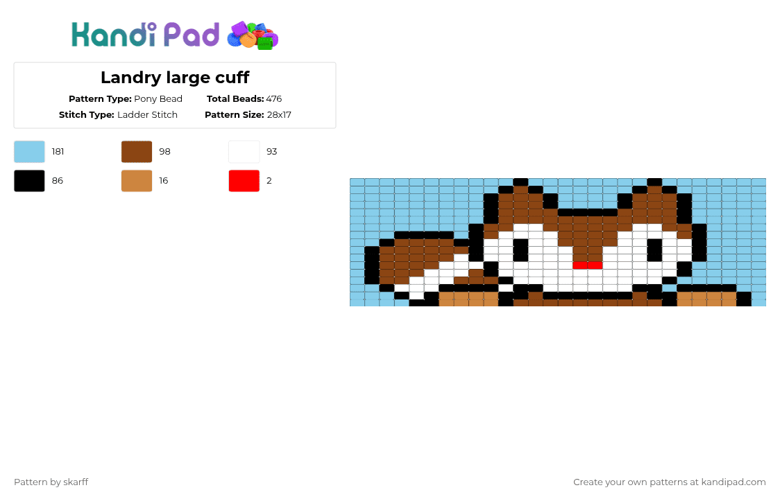 Landry large cuff - Pony Bead Pattern by skarff on Kandi Pad - red,light blue,sanrio,landry,landry sanrio,raccoon,cute,cuff,large,giant
