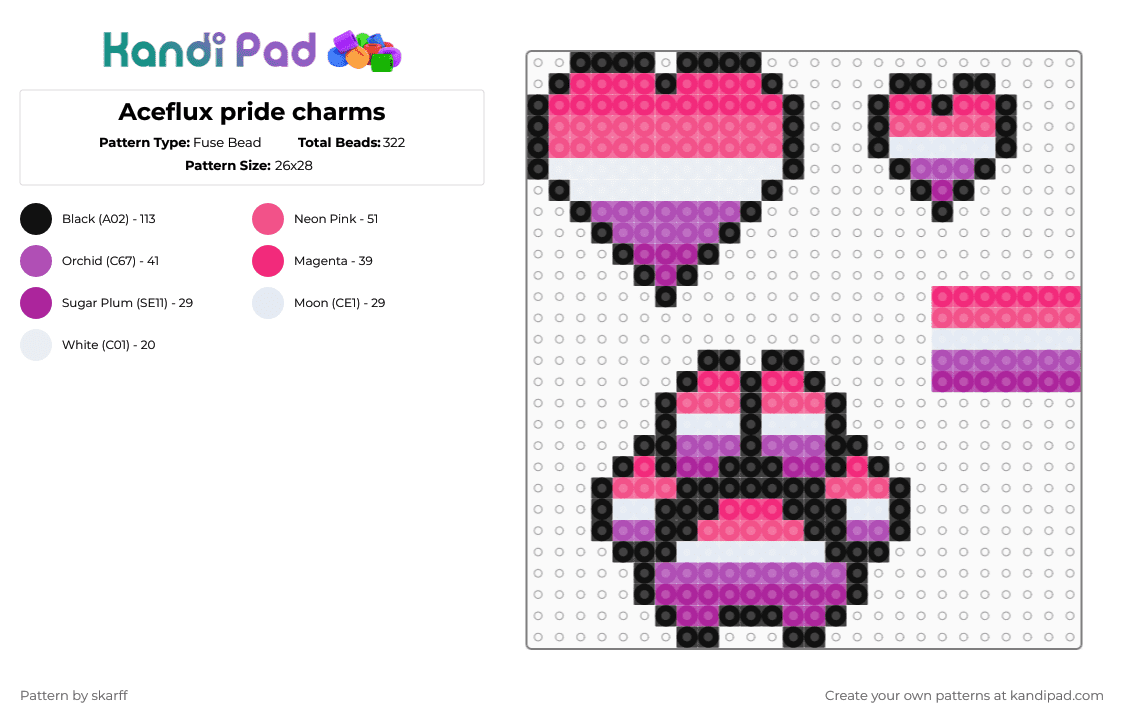 Aceflux pride charms - Fuse Bead Pattern by skarff on Kandi Pad - pink,aceflux,aflux,asexual,pride,heart,paw,flag,ace