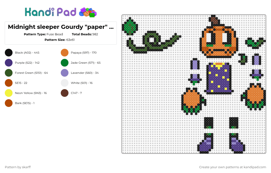 Midnight sleeper Gourdy paper doll! (Dandy\'s World) - Fuse Bead Pattern by skarff on Kandi Pad - black,gold,purple,colorful,dandys world,gourdy,gourdy dandys world,paper doll,dandys world skin,dandys world costume,gourdy skin