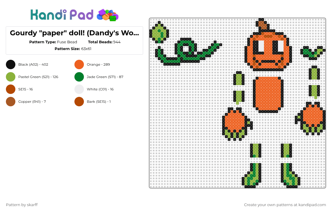 Gourdy Paper Doll Dandy s World Fuse Bead Pattern Kandi Pad 