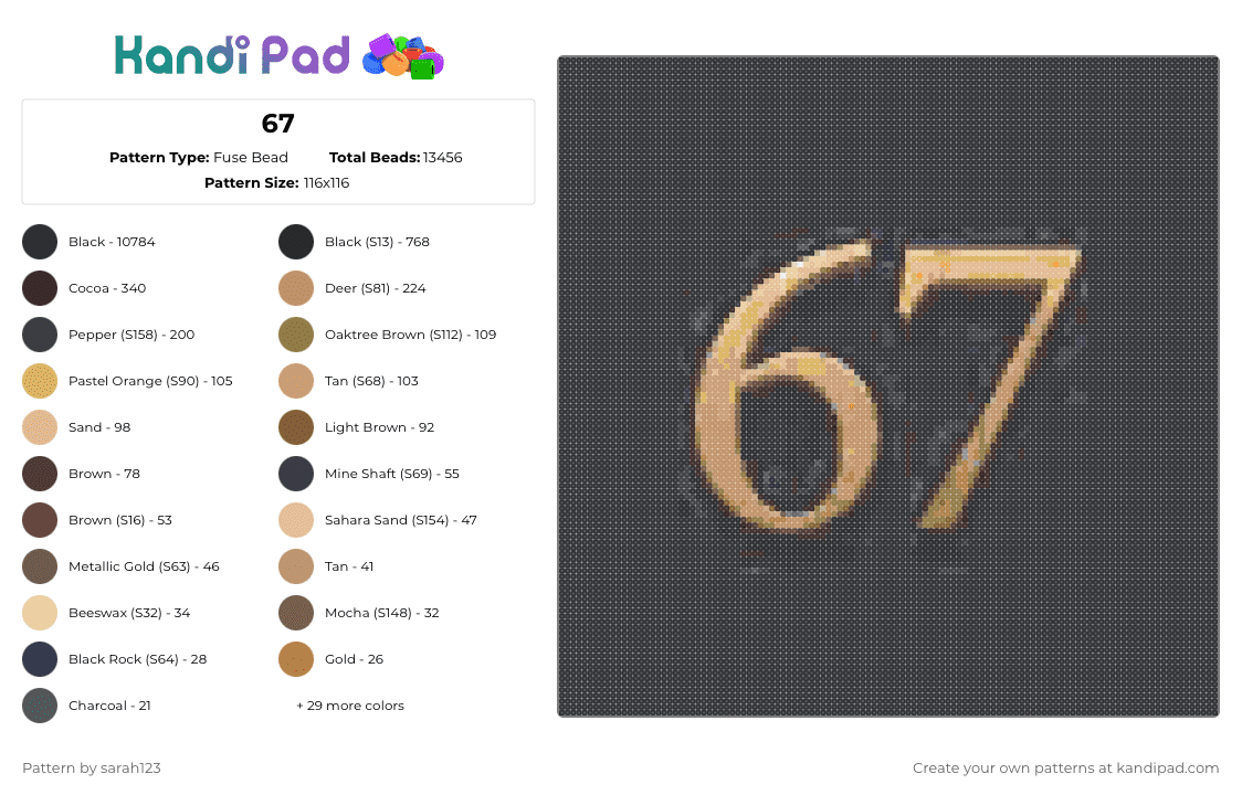 67 - Fuse Bead Pattern by sarah123 on Kandi Pad - black,brown,tan,beige