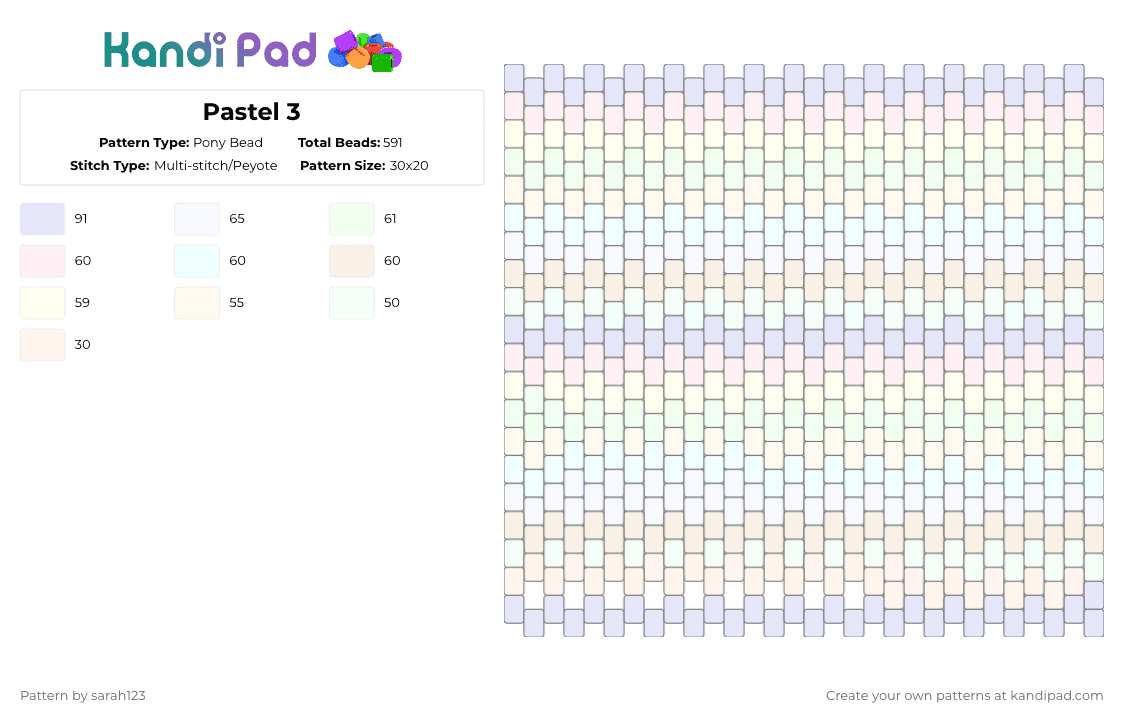 Pastel 3 - Pony Bead Pattern by sarah123 on Kandi Pad - white