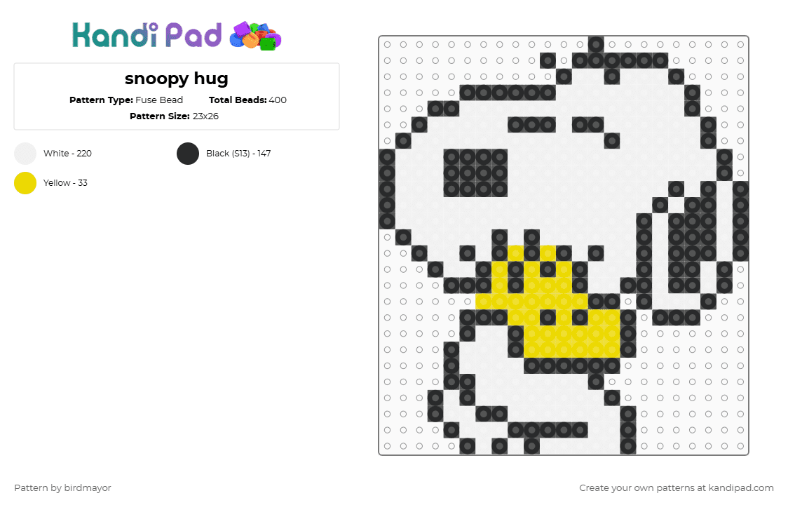 snoopy hug - Fuse Bead Pattern by birdmayor on Kandi Pad - snoopy,woodstock,peanuts,characters,hug,cartoon,character,white,cute