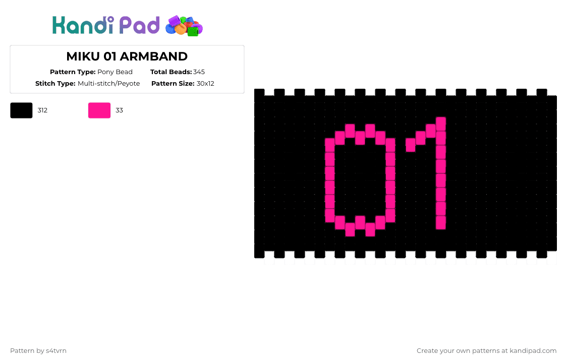 MIKU 01 ARMBAND - Pony Bead Pattern by s4tvrn on Kandi Pad - black
