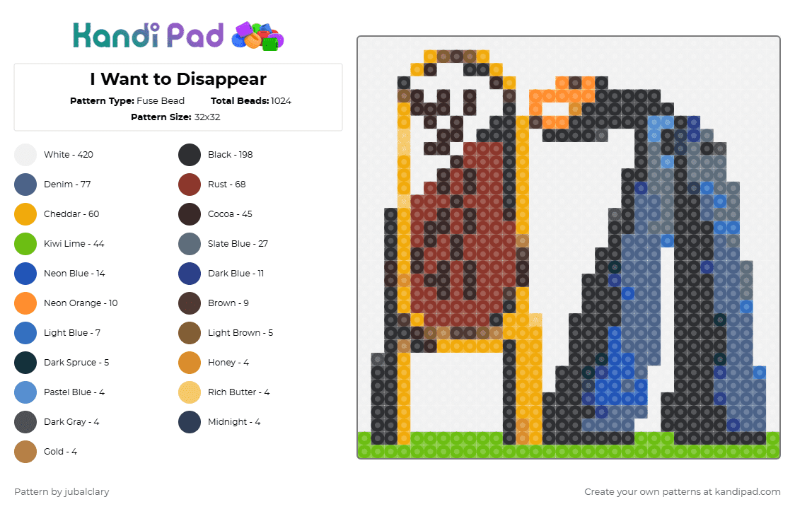 I Want to Disappear - Fuse Bead Pattern by jubalclary on Kandi Pad - white,orange,blue,red,green,colorful,the story so far,music,album,i want to disappear,rock,cover