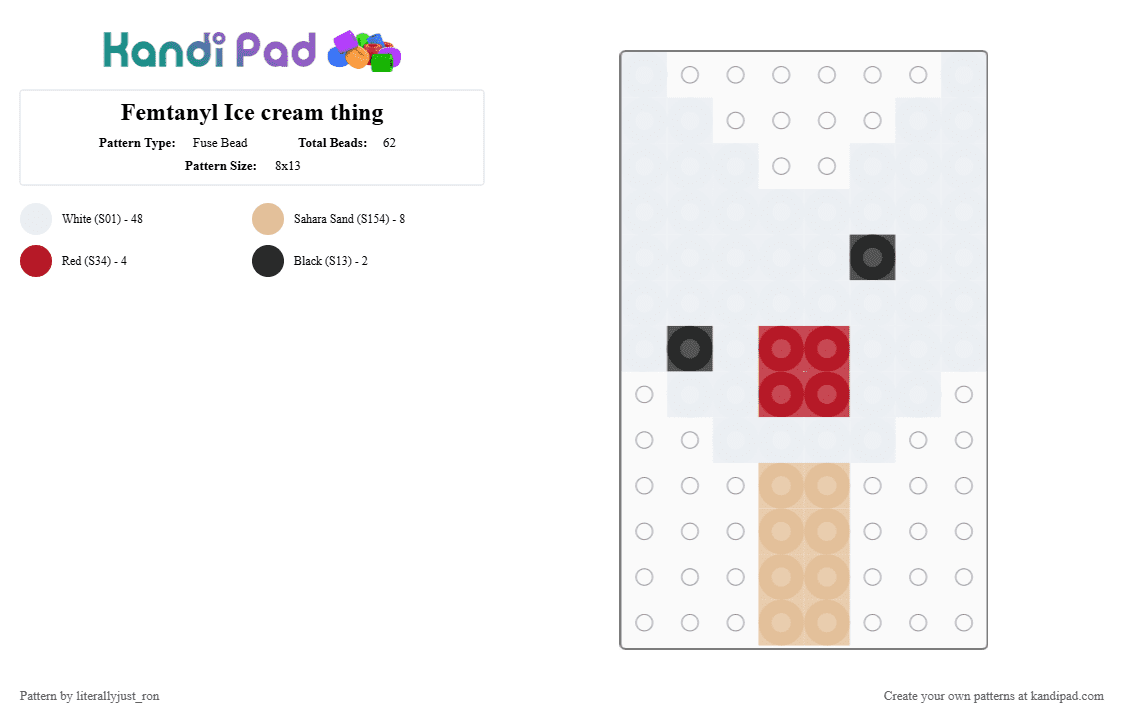 Femtanyl Ice cream thing - Fuse Bead Pattern by literallyjust_ron on Kandi Pad - white,red,beige