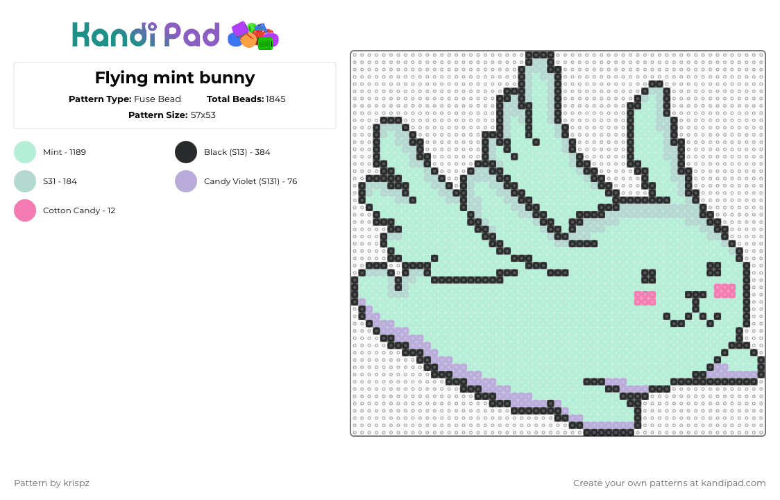 Flying mint bunny - Fuse Bead Pattern by krispz on Kandi Pad - light blue,hetalia