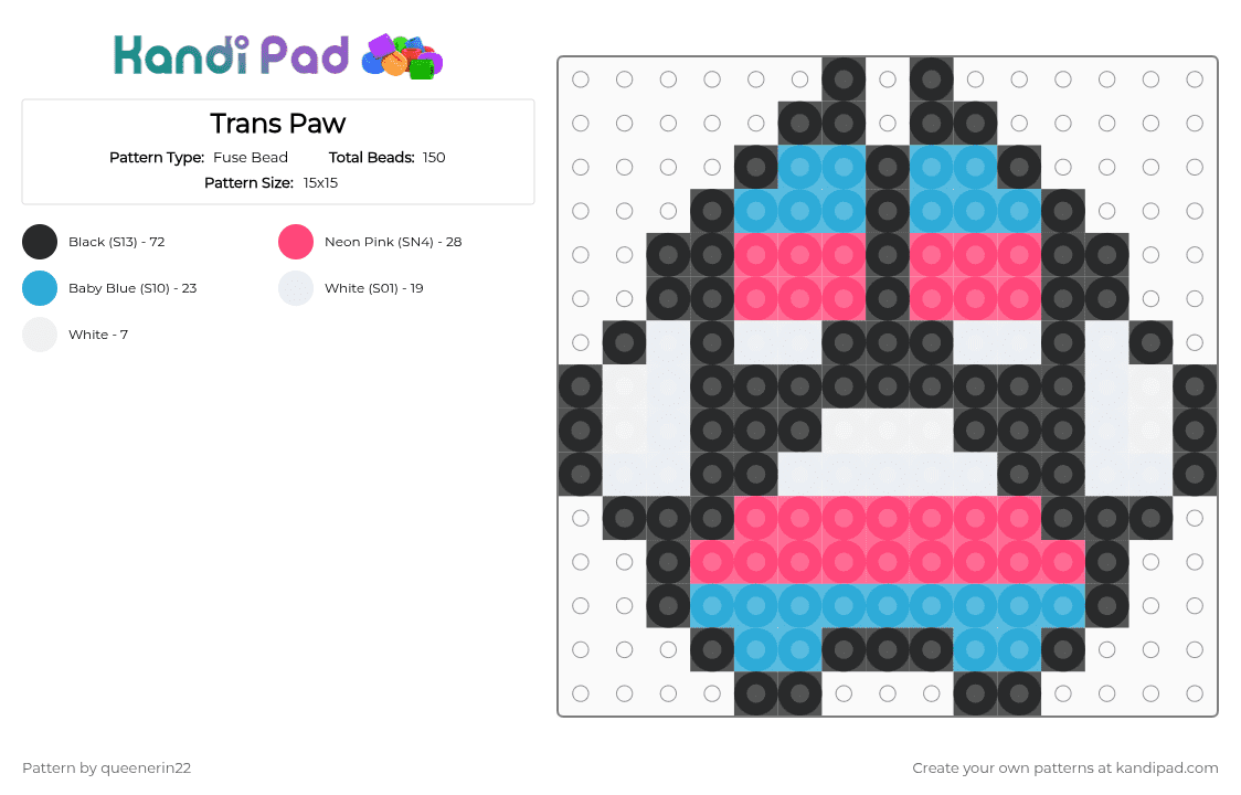 Trans Paw - Fuse Bead Pattern by queenerin22 on Kandi Pad - light blue, paw, pride, red, trans, transgender