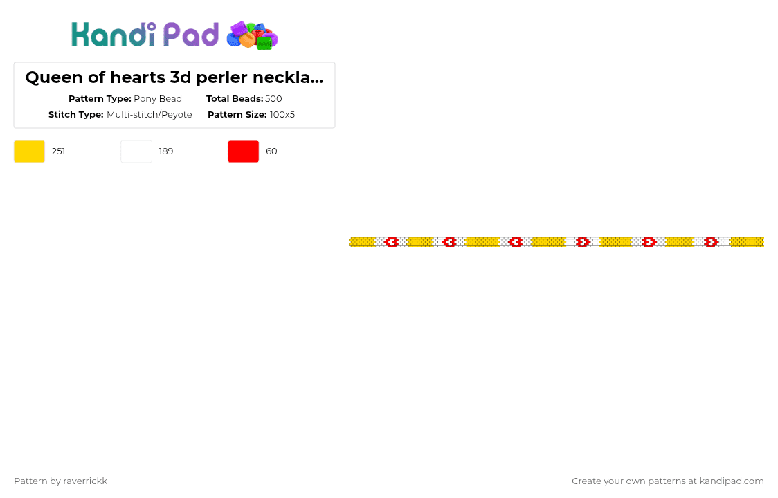 Queen of hearts 3d perler necklace part - Pony Bead Pattern by raverrickk on Kandi Pad - yellow