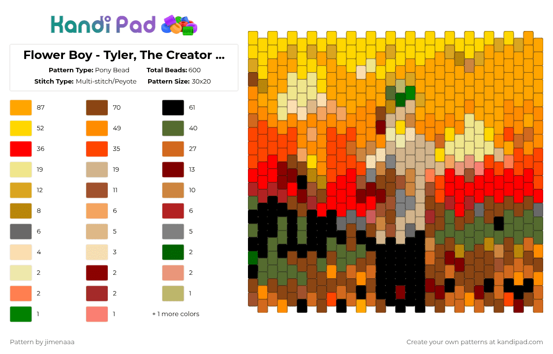 Flower Boy - Tyler, The Creator (album cover) - Pony Bead Pattern by jimenaaa on Kandi Pad - orange, red, yellow