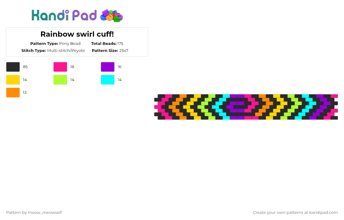 Rainbow swirl cuff! - Pony Bead Pattern by meow_meowself on Kandi Pad - black,yellow,light blue,colorful