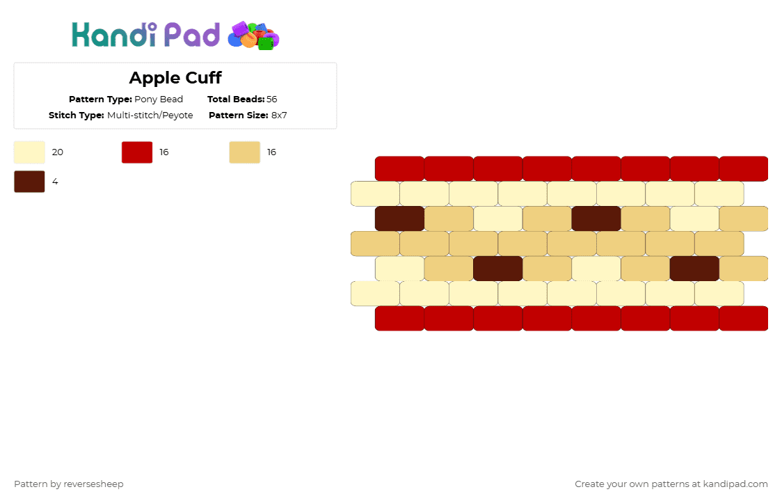 Apple Cuff - Pony Bead Pattern by reversesheep on Kandi Pad - yellow,apple,fruit,beginner,easy,cute,cottagecore