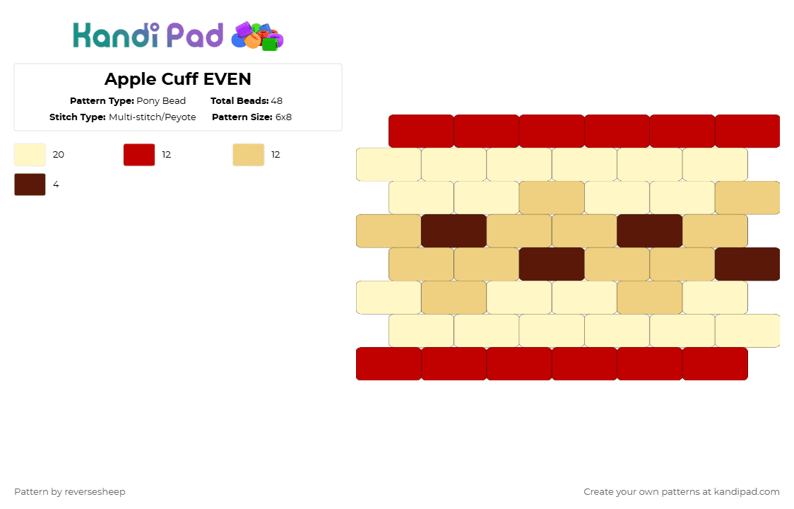Apple Cuff EVEN - Pony Bead Pattern by reversesheep on Kandi Pad - yellow,apple,cottagecore
