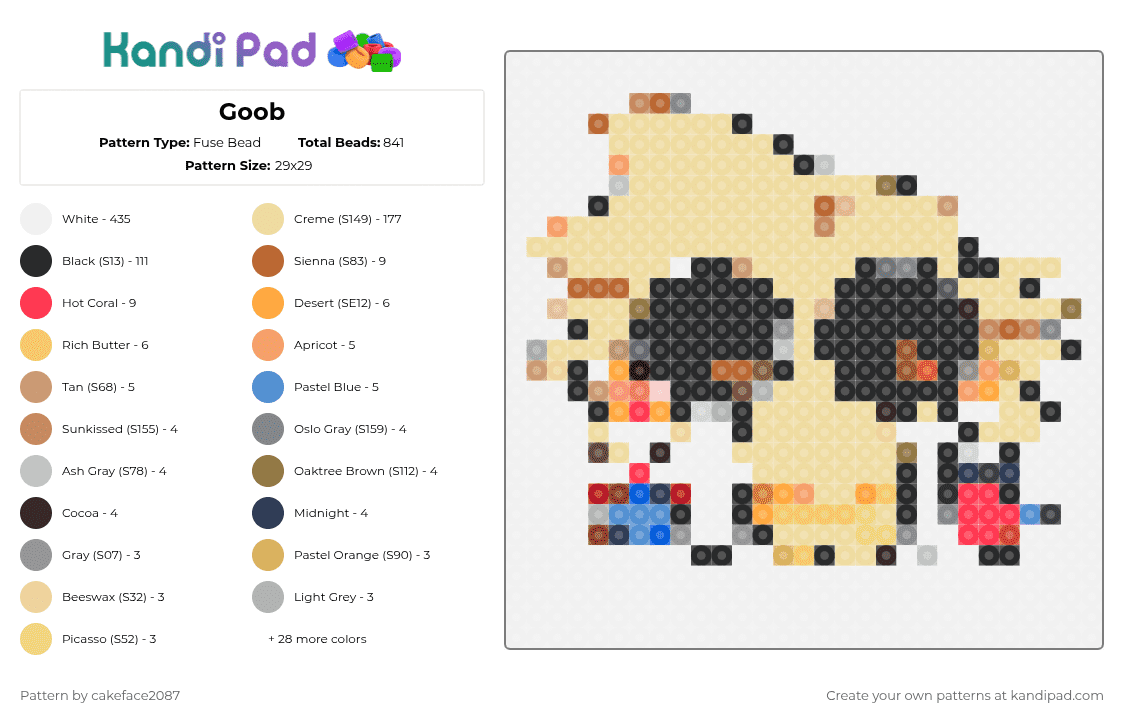 Goob - Fuse Bead Pattern by cakeface2087 on Kandi Pad - white,beige