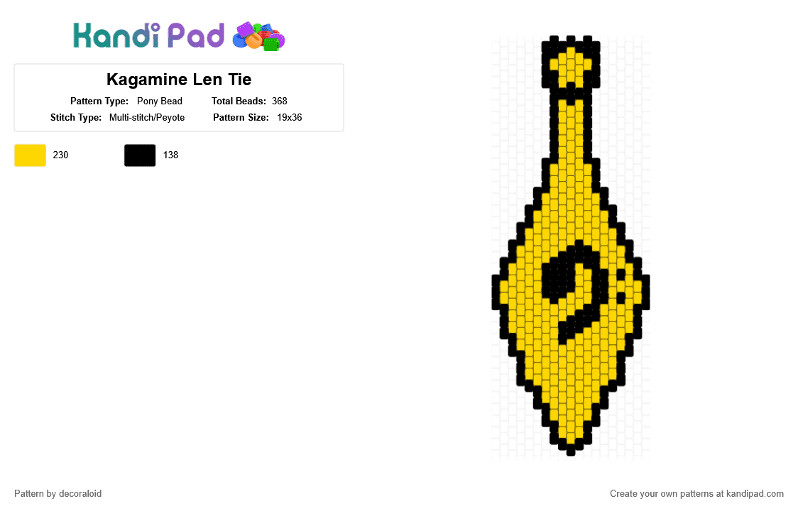 Kagamine Len Tie - Pony Bead Pattern by decoraloid on Kandi Pad - black,yellow,kagamine len,vocaloid,tie