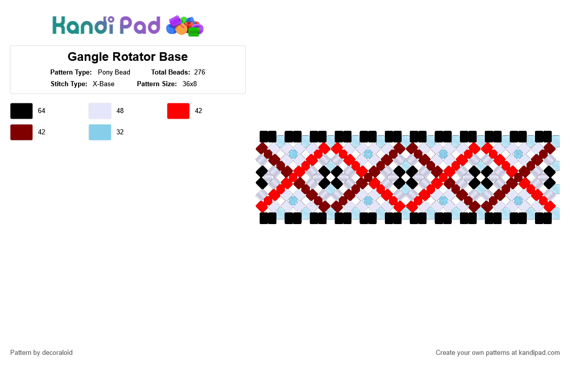 Gangle Rotator Base - Pony Bead Pattern by decoraloid on Kandi Pad - red,brown,light blue,the amazing digital circus,tadc,gangle