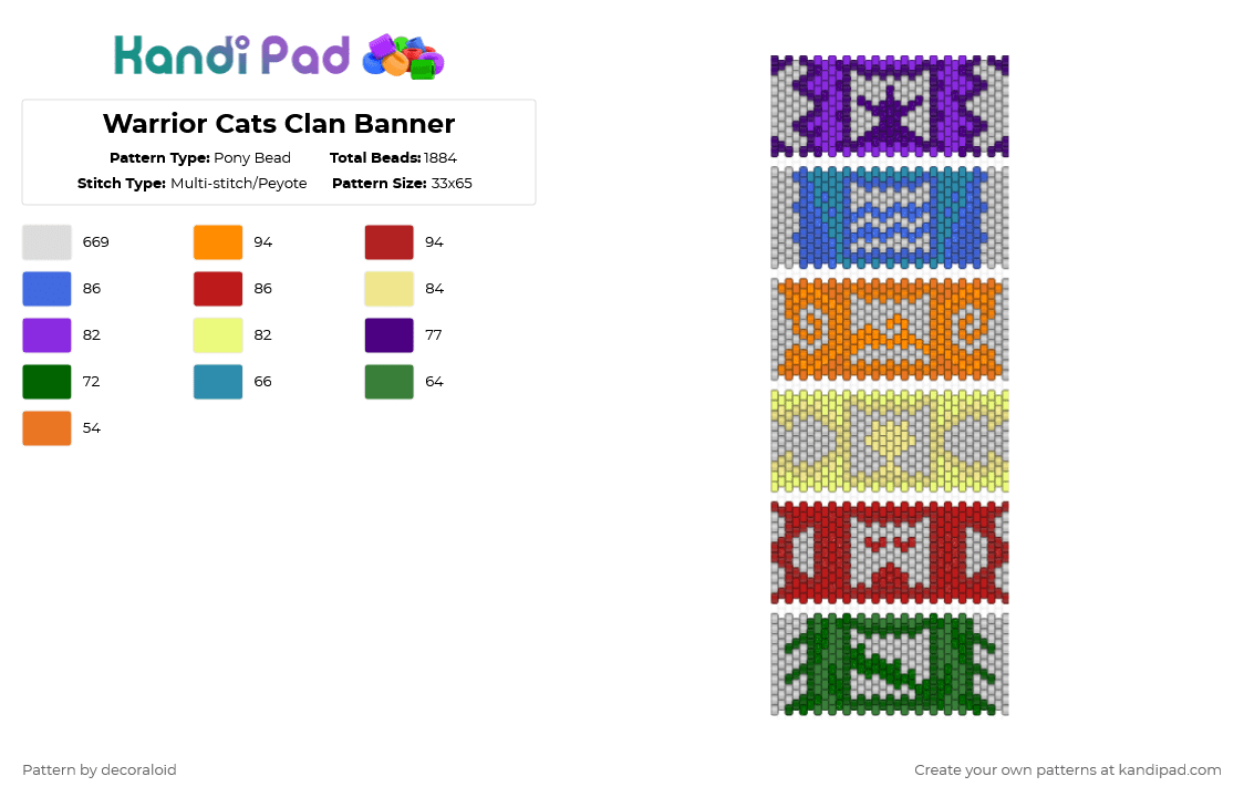 Warrior Cats Clan Banner - Pony Bead Pattern by decoraloid on Kandi Pad - orange,red,colorful,warrior cats,thunderclan,windclan,skyclan,shadowclan,starclan,riverclan,banner