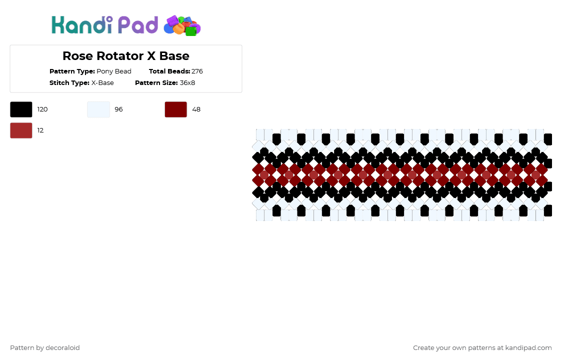 Rose Rotator X Base - Pony Bead Pattern by decoraloid on Kandi Pad - white,brown