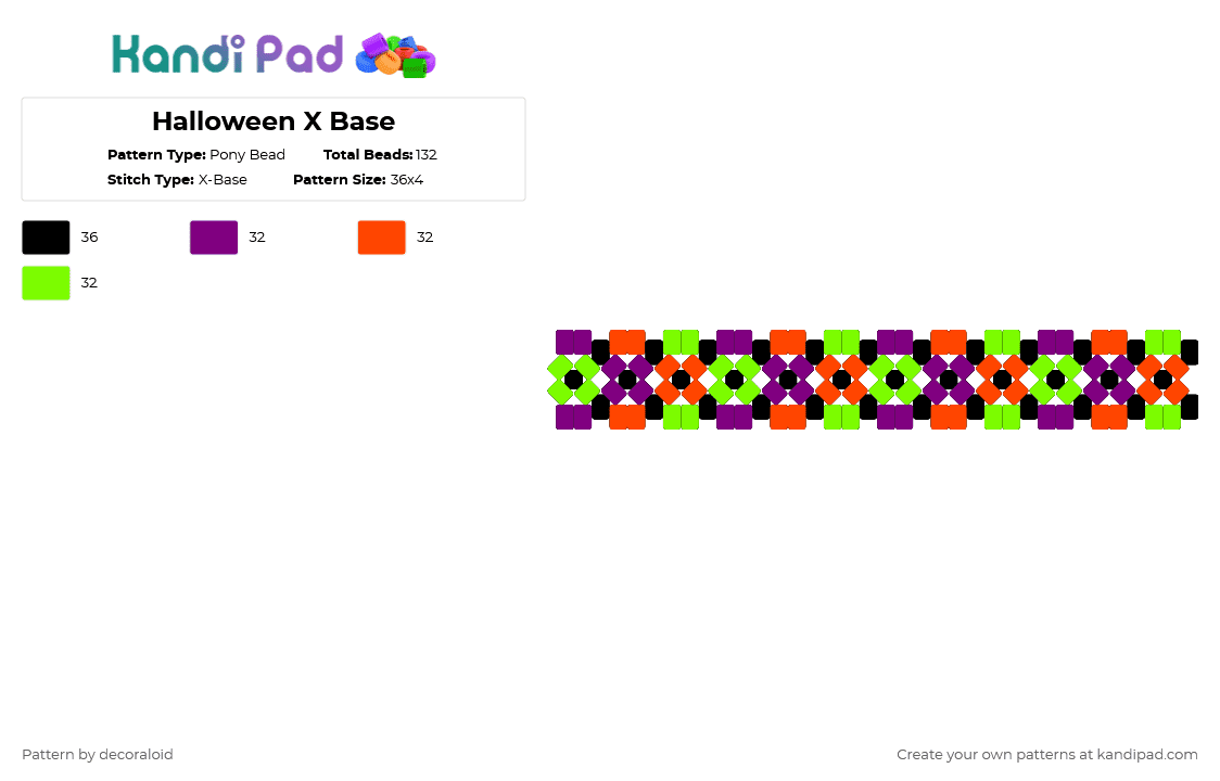 Halloween X Base - Pony Bead Pattern by decoraloid on Kandi Pad - pink,red,green