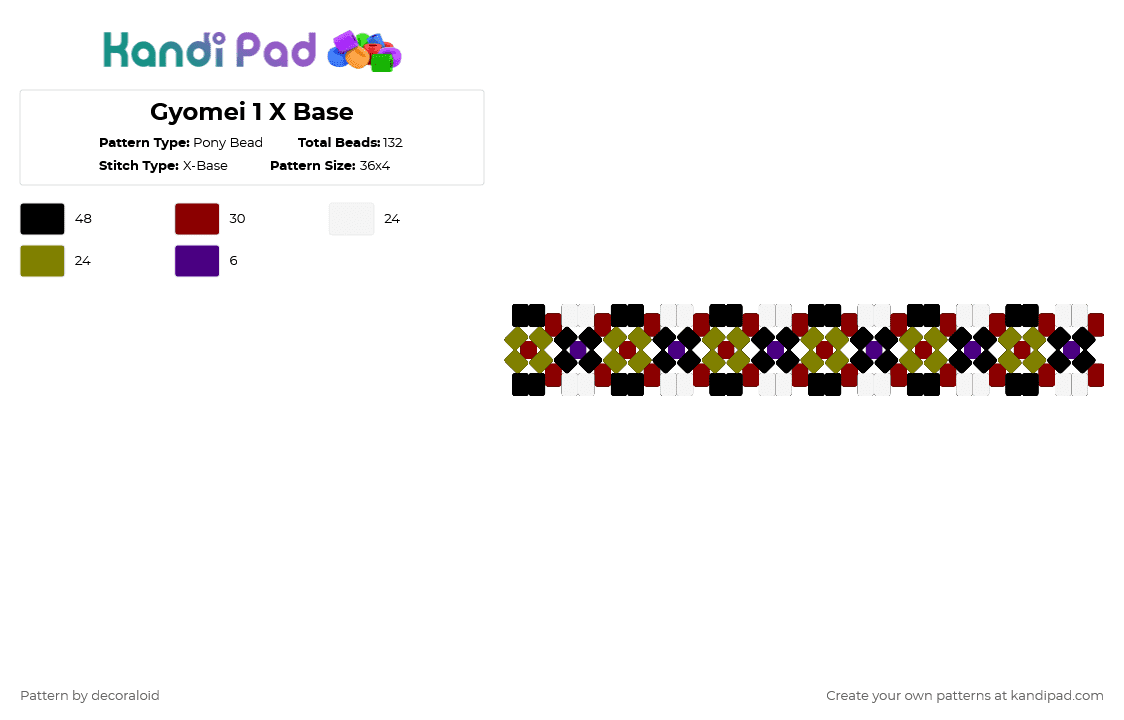 Gyomei 1 X Base - Pony Bead Pattern by decoraloid on Kandi Pad - red,gold,gyomei himejima,demon slayer