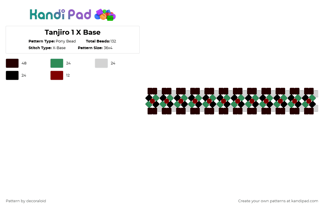 Tanjiro 1 X Base - Pony Bead Pattern by decoraloid on Kandi Pad - brown, demon slayer, green, tanjiro kamado