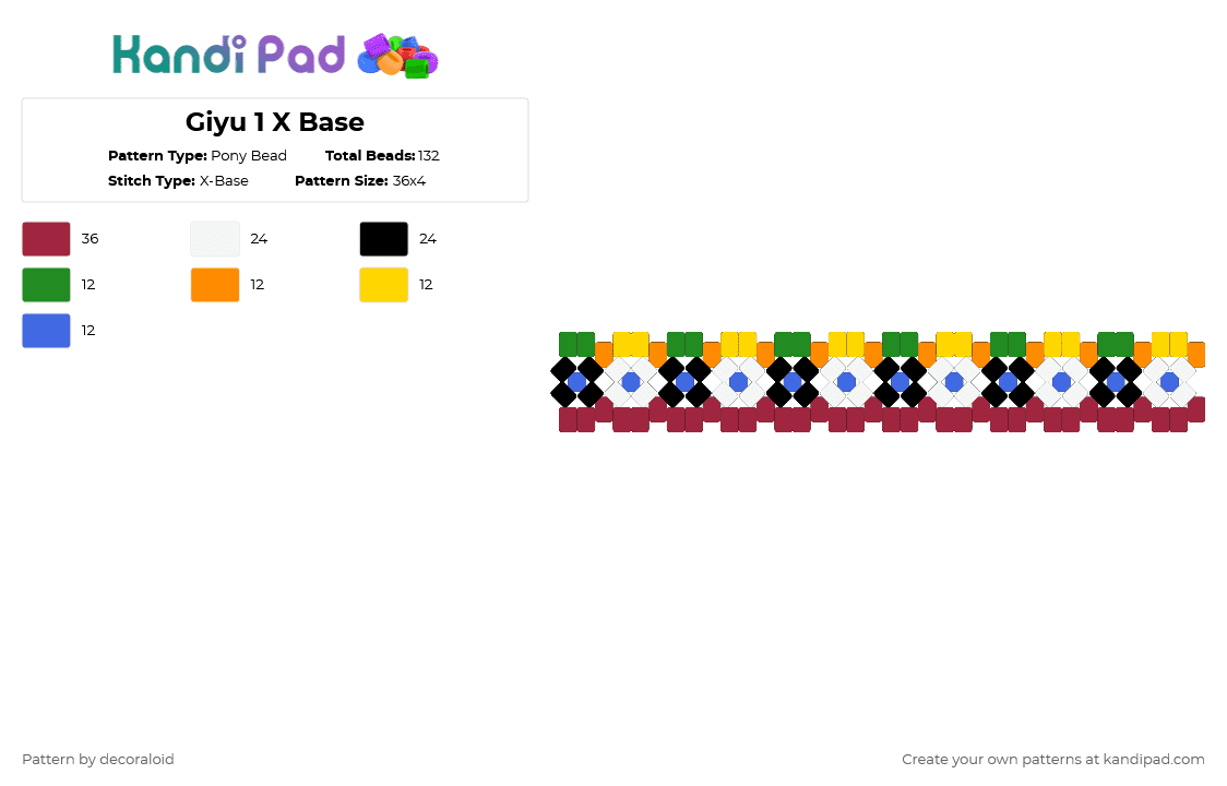 Giyu 1 X Base - Pony Bead Pattern by decoraloid on Kandi Pad - red,giyu tomioka,demon slayer