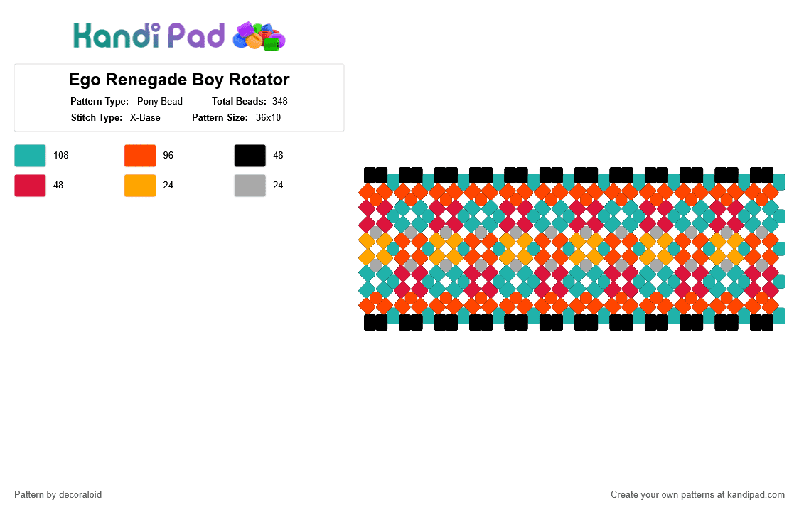 Ego Renegade Boy Rotator - Pony Bead Pattern by decoraloid on Kandi Pad - flavor foley, kagamine len, red, teal, vocaloid