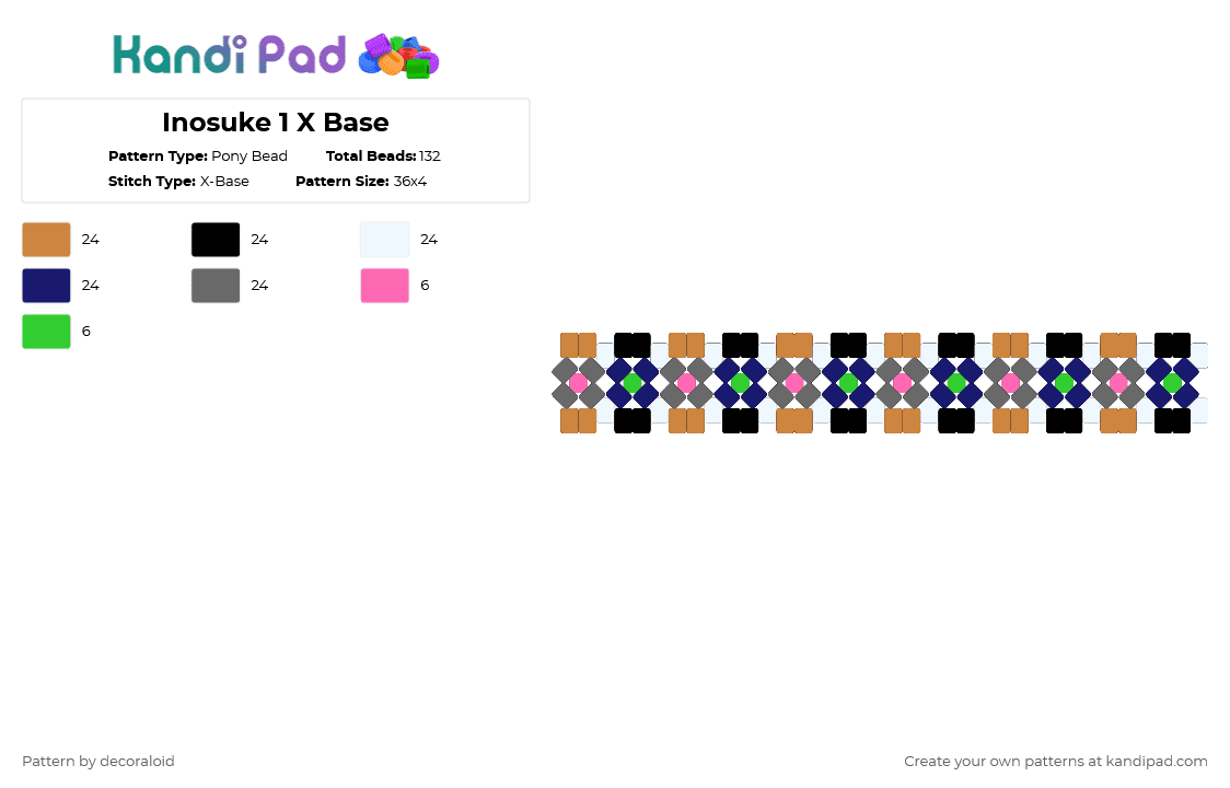 Inosuke 1 X Base Pony Bead Pattern - Kandi Pad | Kandi Patterns, Fuse ...