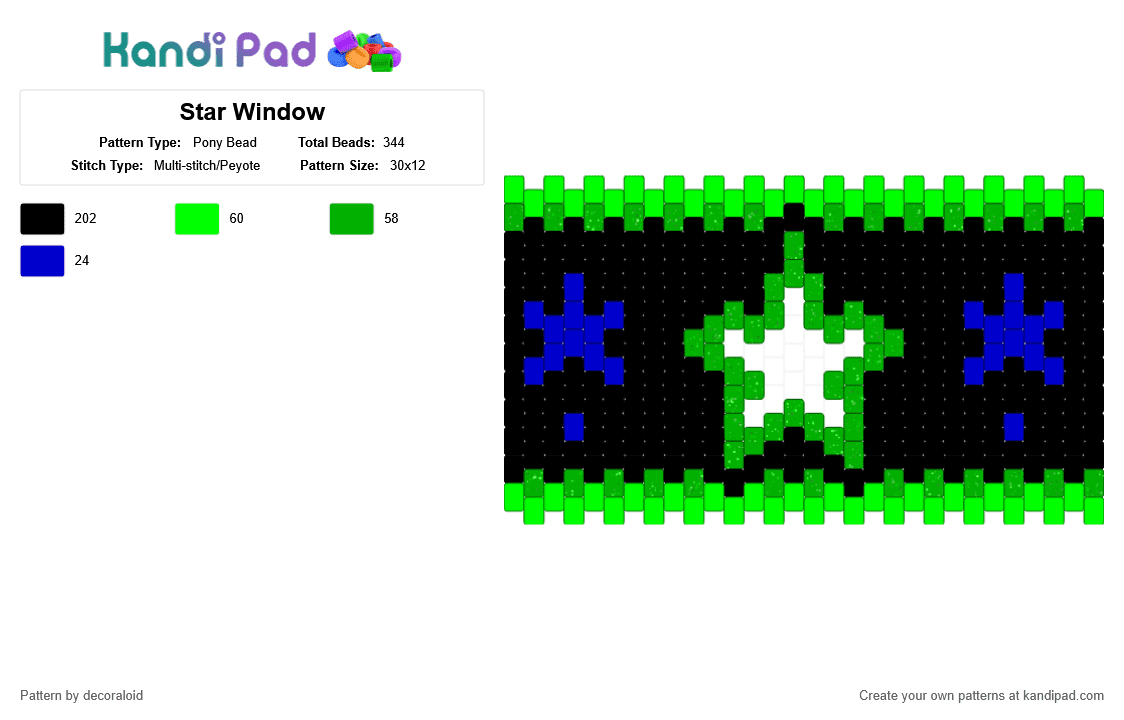 Star Window - Pony Bead Pattern by decoraloid on Kandi Pad - green