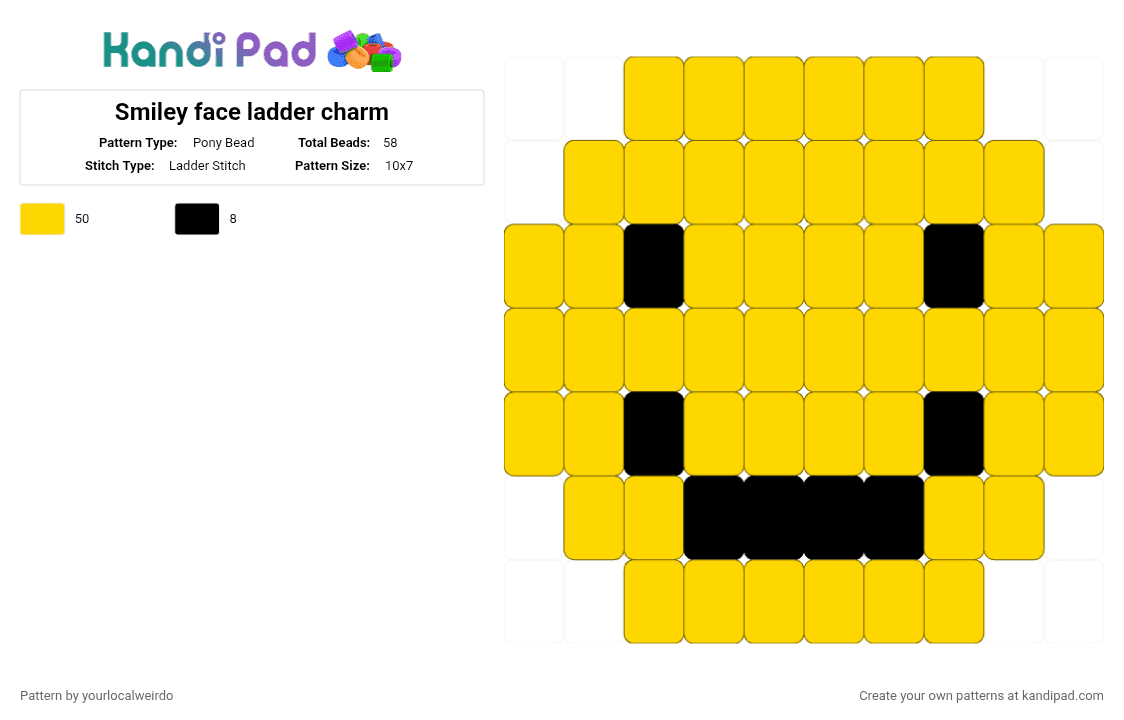 Smiley face ladder charm - Pony Bead Pattern by yourlocalweirdo on Kandi Pad - yellow