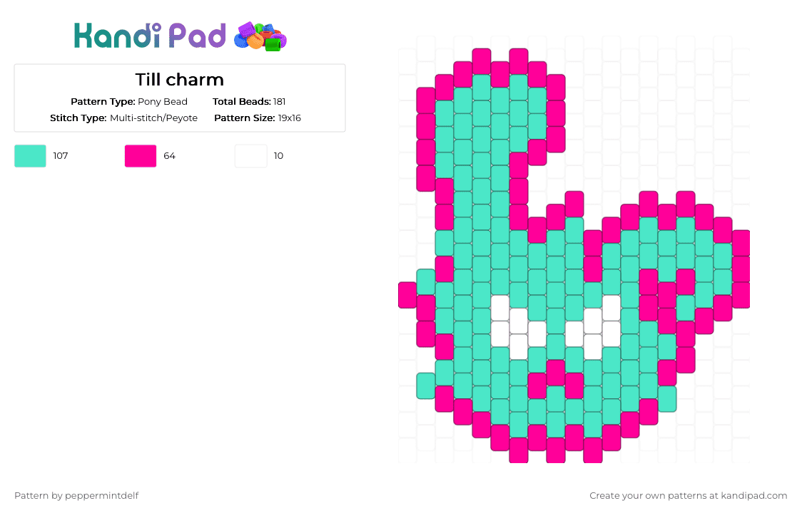 Till charm - Pony Bead Pattern by peppermintdelf on Kandi Pad - teal,pink