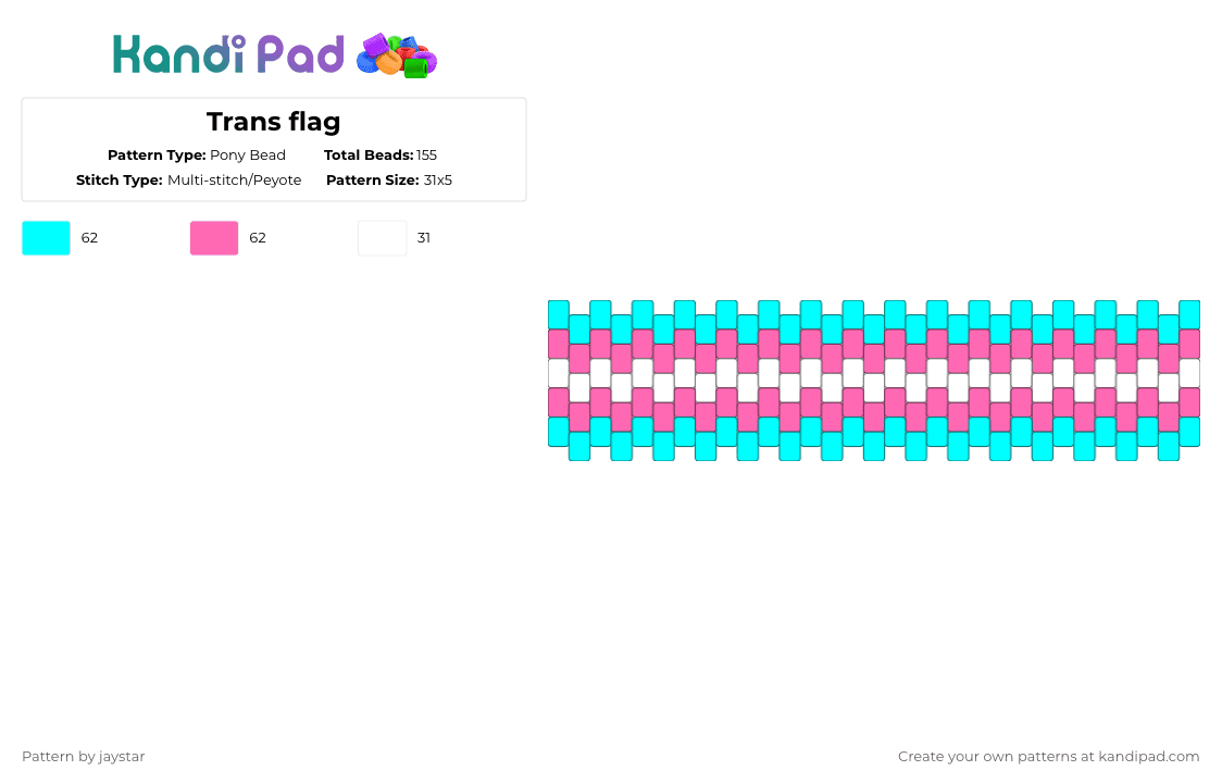 Trans flag - Pony Bead Pattern by jaystar on Kandi Pad - light blue,pink