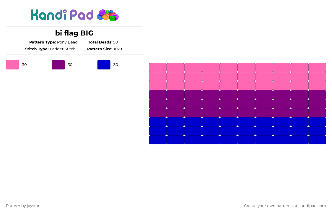 Bi flag BIG Pony Bead Pattern - Kandi Pad | Kandi Patterns, Fuse Bead ...