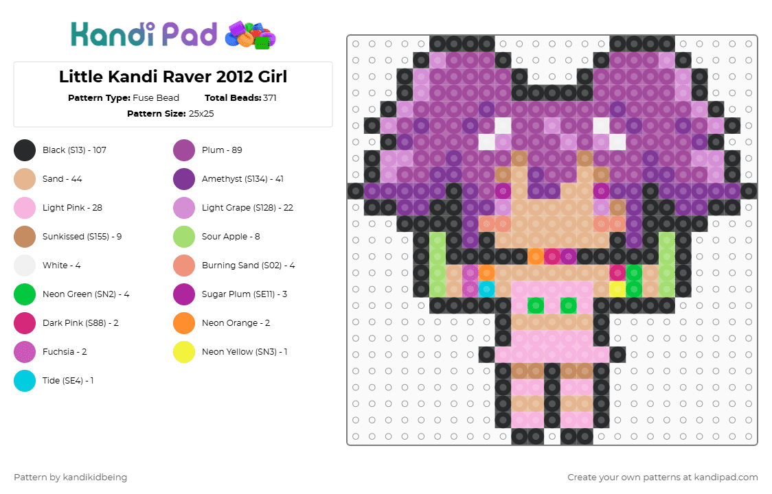 Little Kandi Raver 2012 Girl - Fuse Bead Pattern by kandikidbeing on Kandi Pad - girl,raver,s3rl,music,party,pink,beige