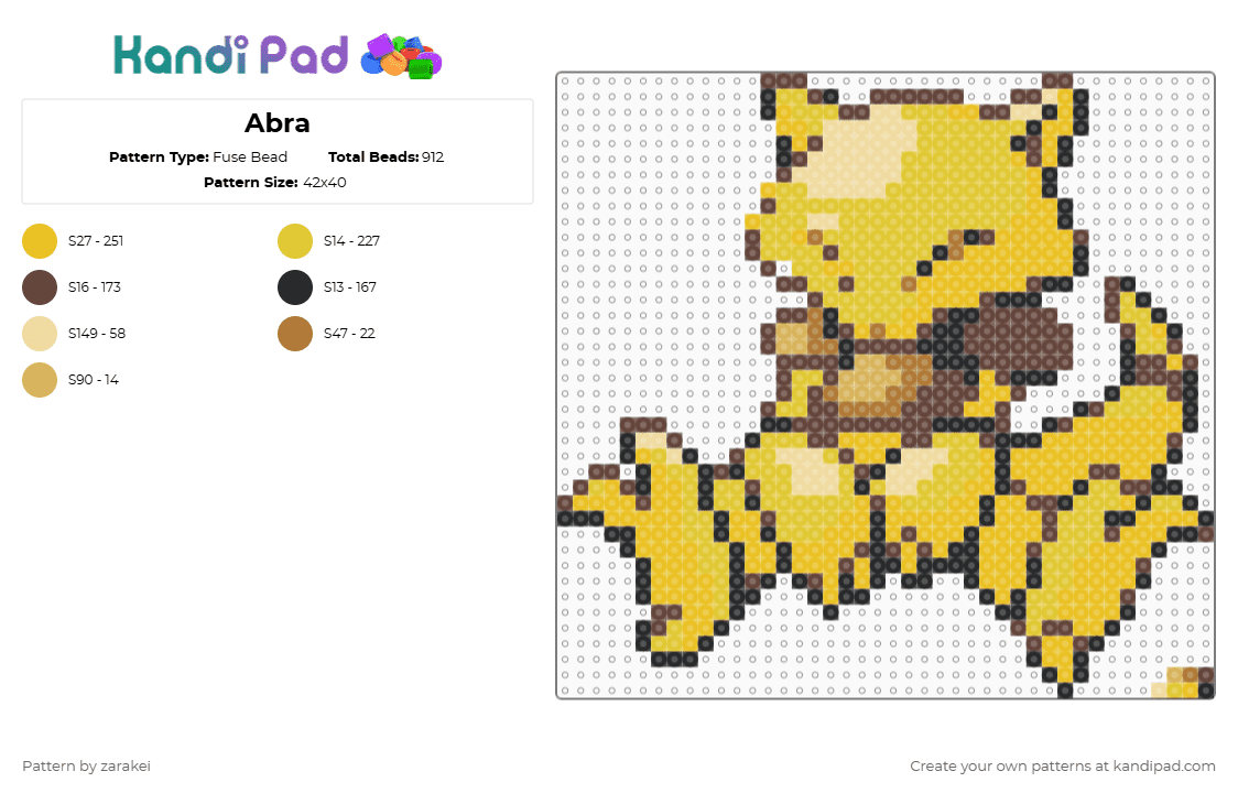 Abra - Fuse Bead Pattern by zarakei on Kandi Pad - 