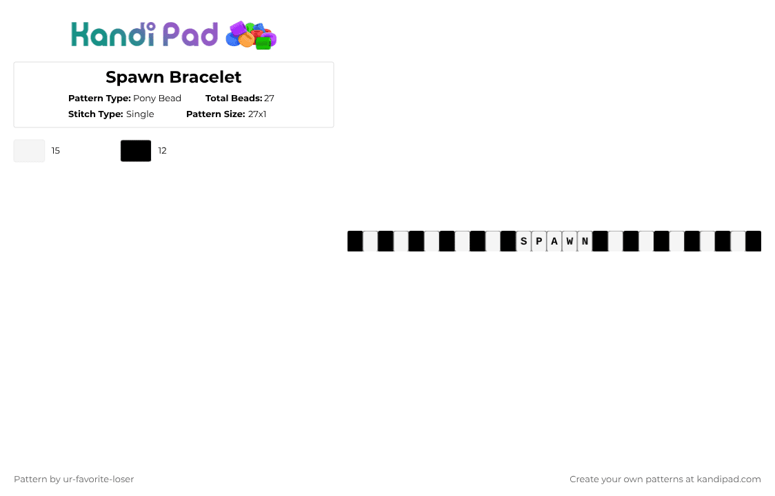 Spawn Bracelet - Pony Bead Pattern by ur-favorite-loser on Kandi Pad - black,white
