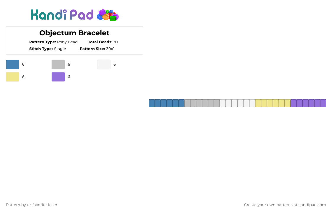 Objectum Bracelet - Pony Bead Pattern by ur-favorite-loser on Kandi Pad - blue,beige,yellow,purple