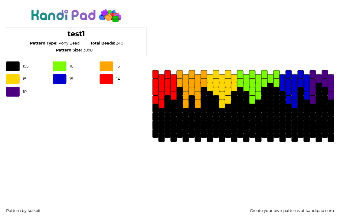 test1 - Pony Bead Pattern by koikoii on Kandi Pad - drippy,rainbow,dark,cuff,black