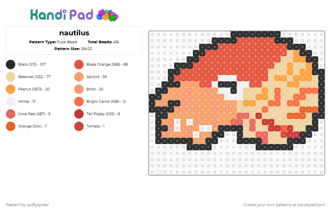 nautilus - Fuse Bead Pattern by spiffyspider on Kandi Pad - red,orange