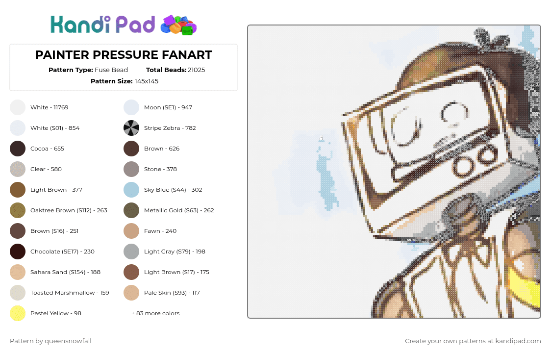 PAINTER PRESSURE FANART - Fuse Bead Pattern by queensnowfall on Kandi Pad - white,beige,brown,tan,colorful