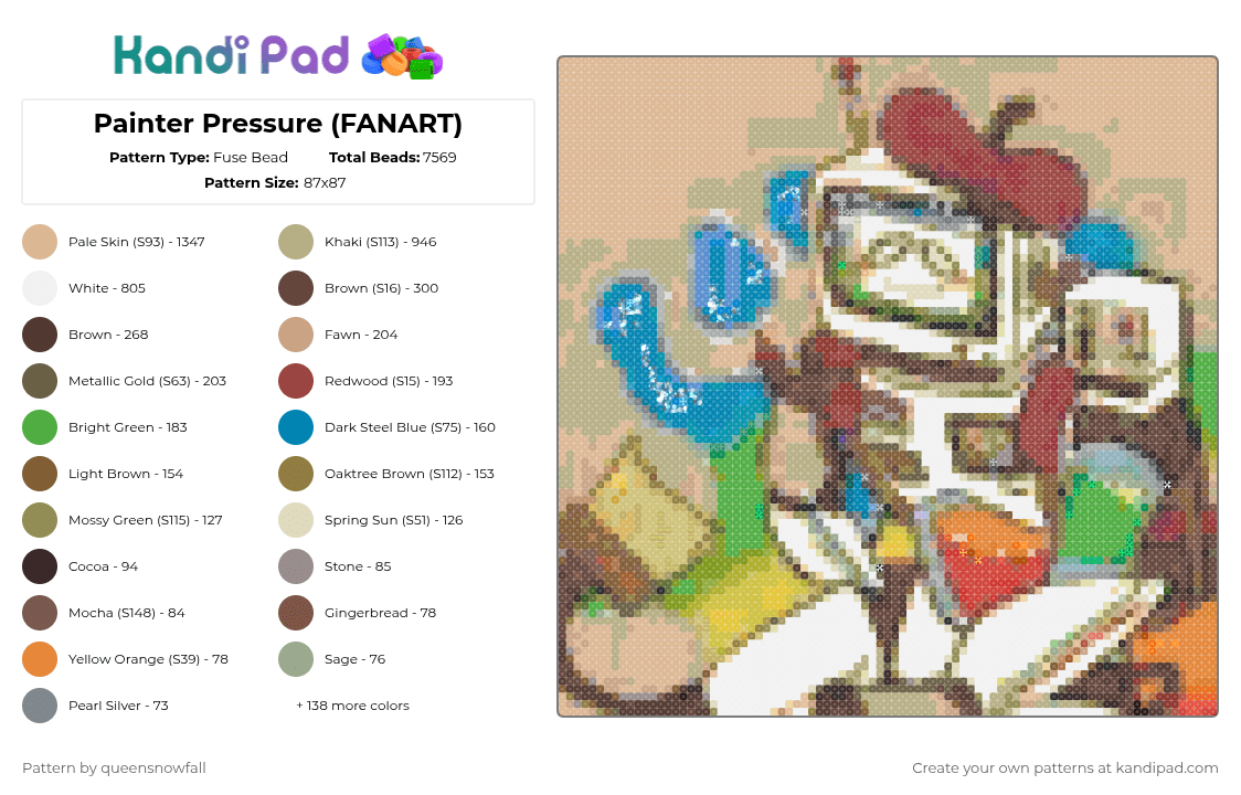 Painter Pressure (FANART) - Fuse Bead Pattern by queensnowfall on Kandi Pad - beige,gold,brown,colorful