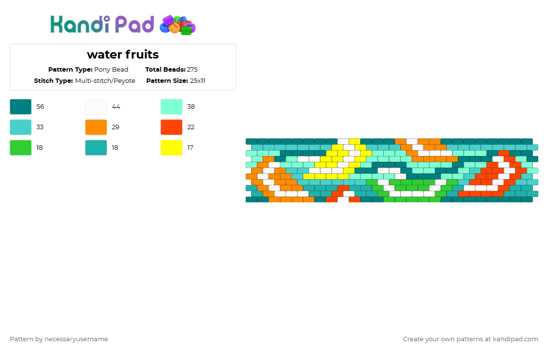 water fruits - Pony Bead Pattern by necessaryusername on Kandi Pad - fruit,slices,orange,lemon,lime,cuff,water,food,teal