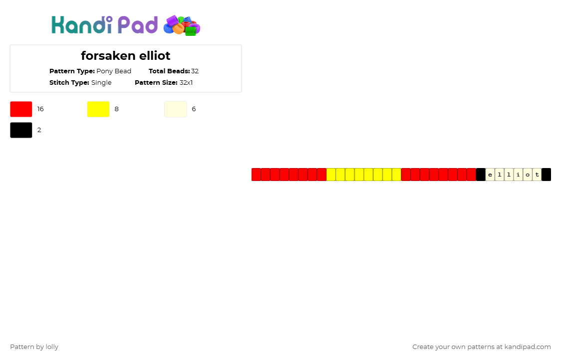 forsaken elliot - Pony Bead Pattern by lolly on Kandi Pad - red,yellow