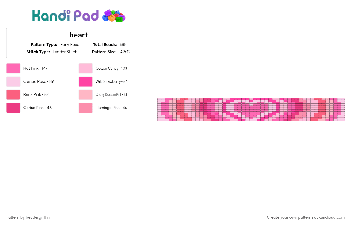 heart - Pony Bead Pattern by beadergriffin on Kandi Pad - pink