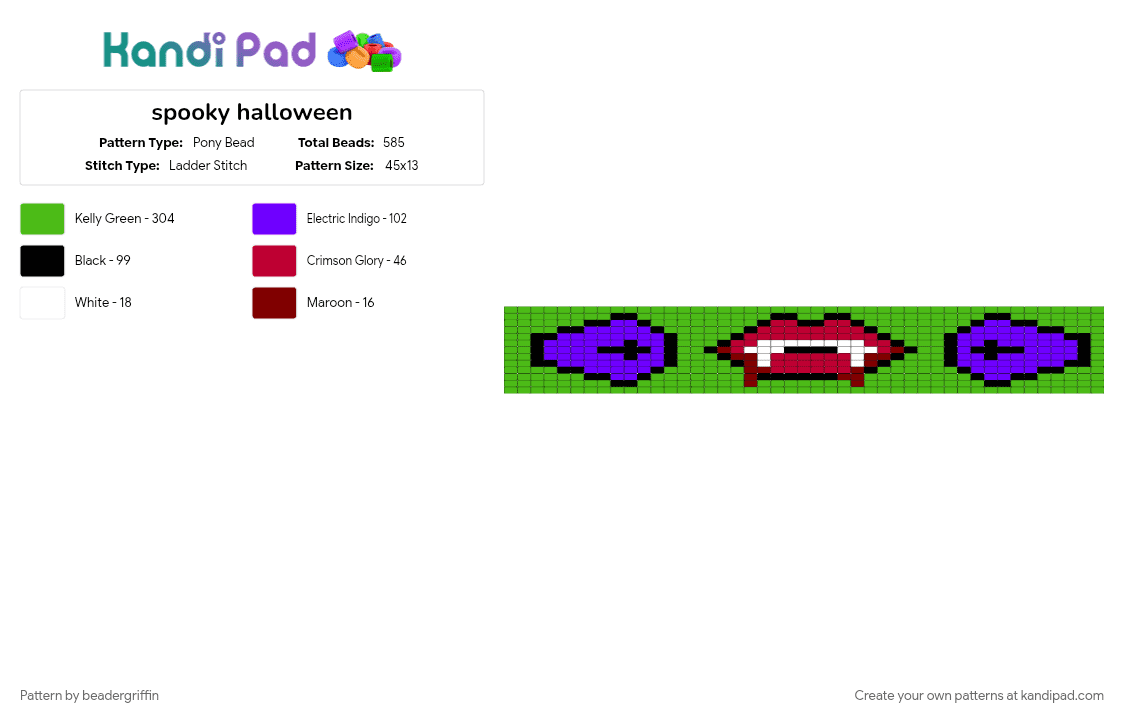 spooky halloween - Pony Bead Pattern by beadergriffin on Kandi Pad - green