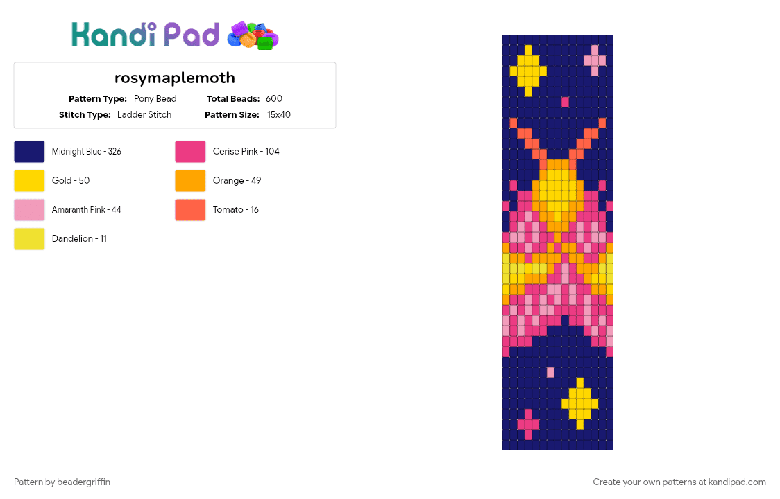 rosymaplemoth - Pony Bead Pattern by beadergriffin on Kandi Pad - pink, purple