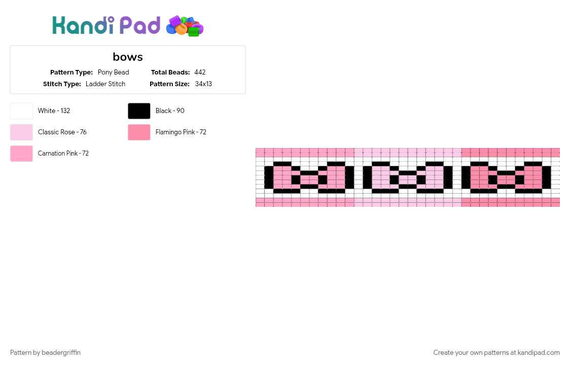 bows - Pony Bead Pattern by beadergriffin on Kandi Pad - pink, white