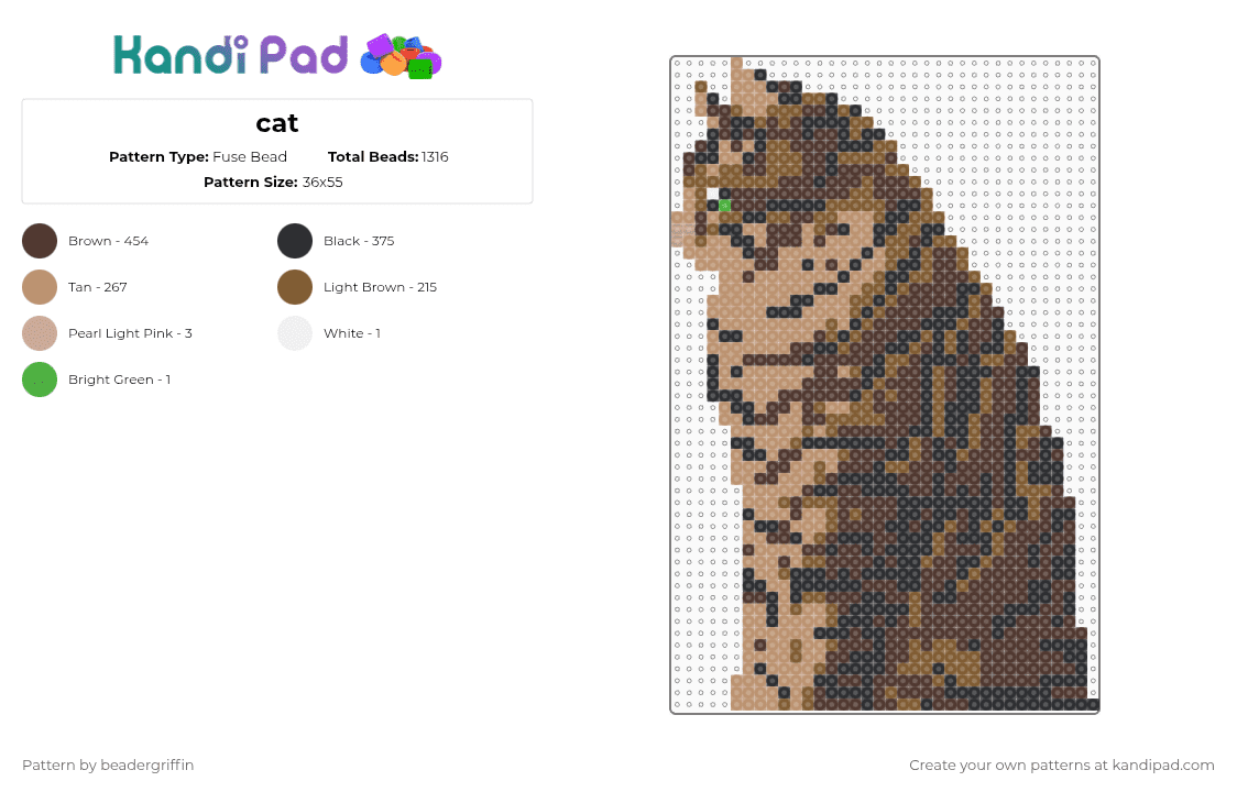 cat - Fuse Bead Pattern by beadergriffin on Kandi Pad - beige,brown