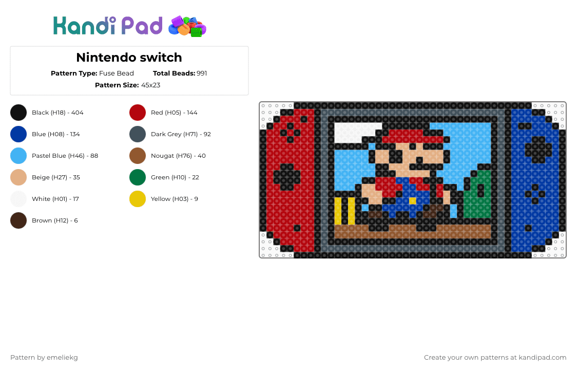 Nintendo switch - Fuse Bead Pattern by emeliekg on Kandi Pad - black,red,blue,light blue,colorful